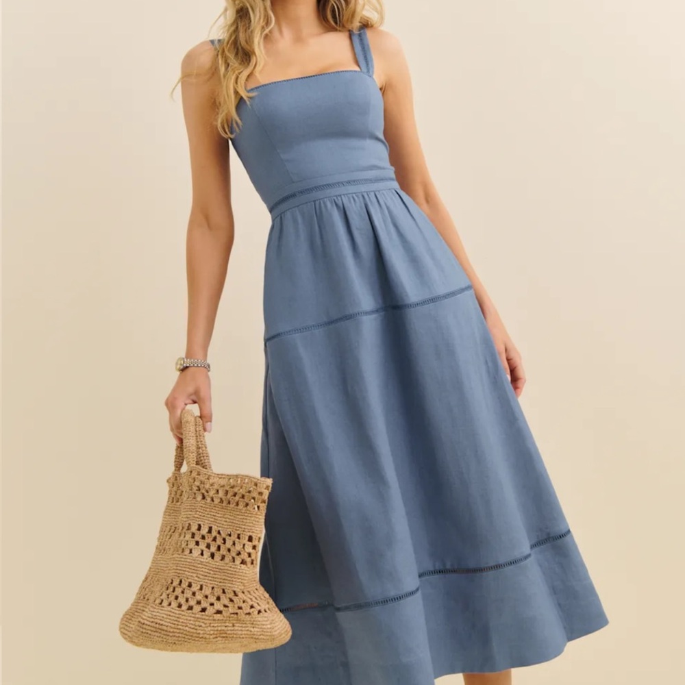 Reformation Everett Linen Dress Cornflower